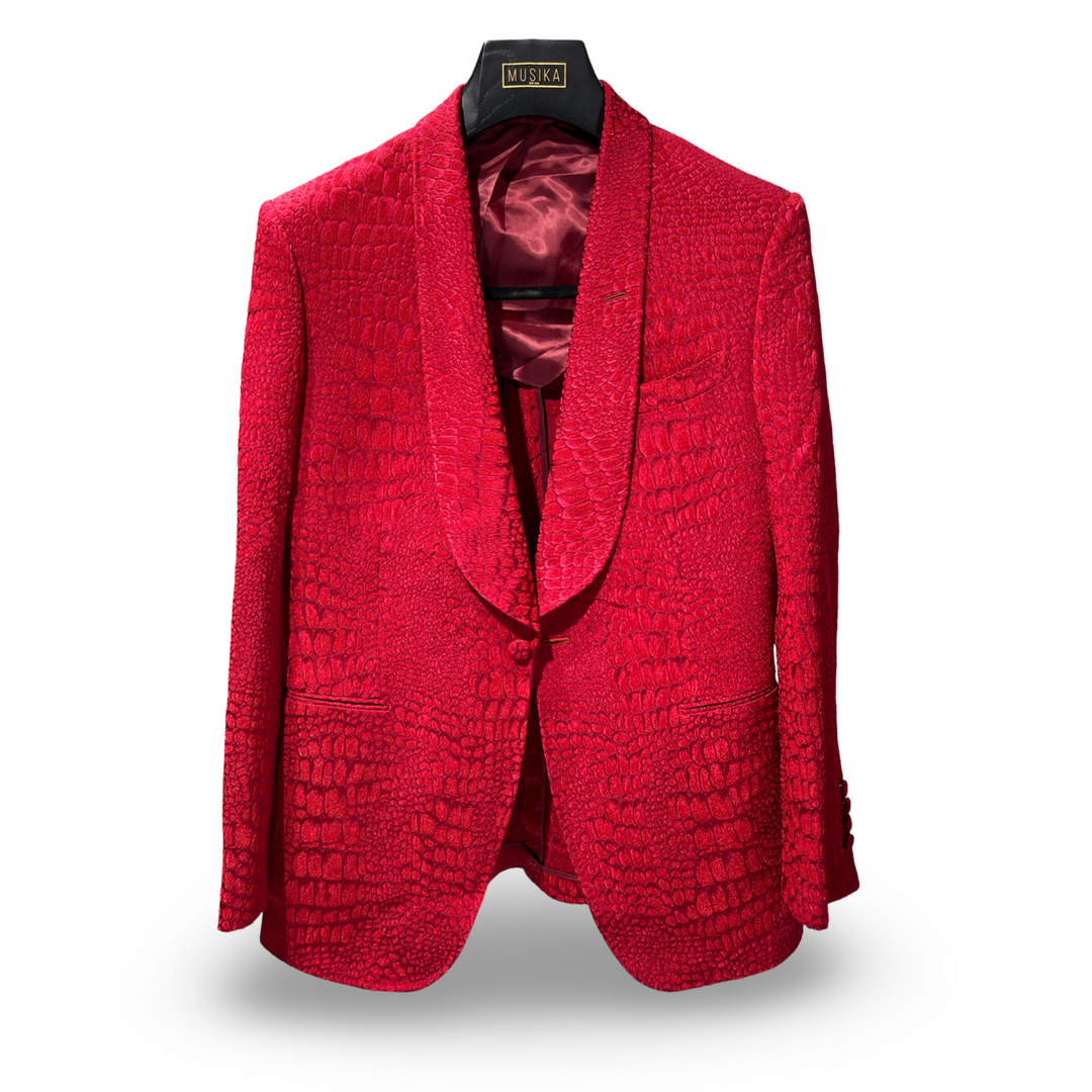 Red Switz Imported Silk Croc Brocade "Shawl Lapels"1B Dinner Jacket
