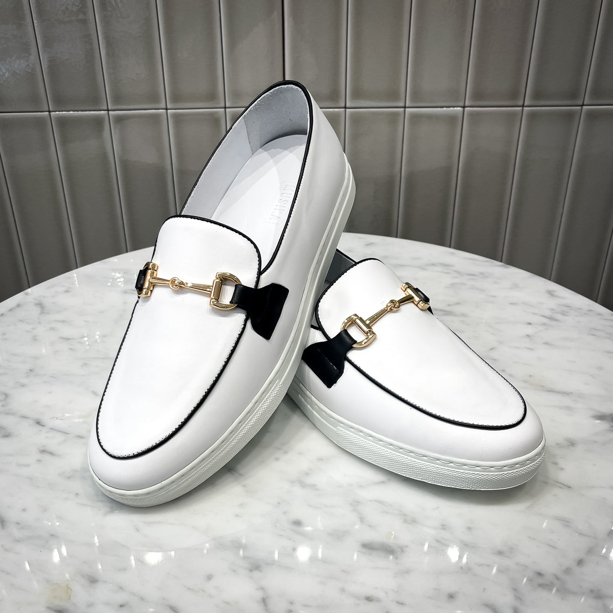 White With Black Trim Calf Skin Leather Spanish Made Horse