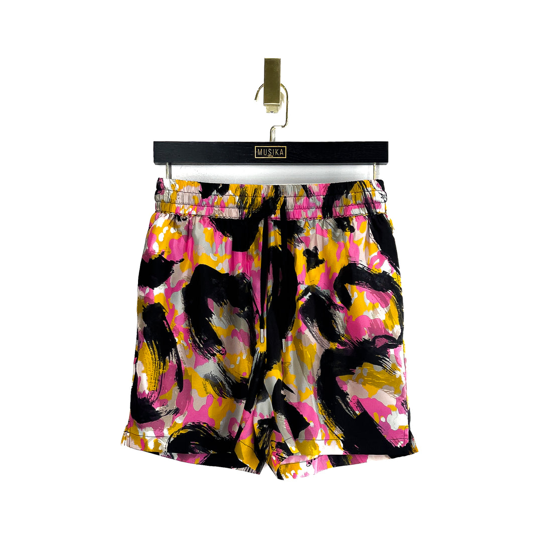 Multicolor Abstract Print Silk Shorts