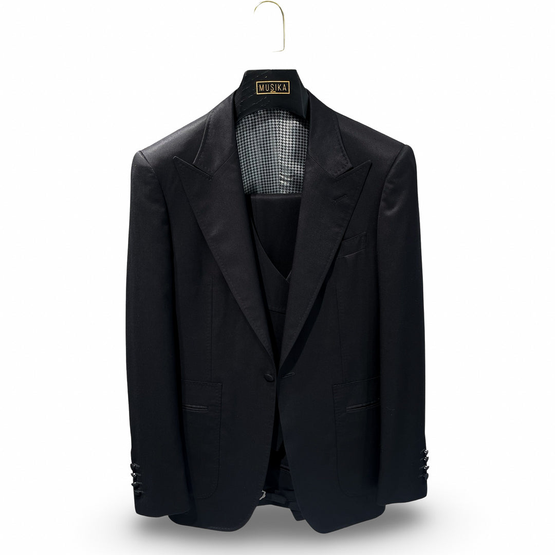 Midnight Black “Benton Peak Lapels” Wool Suit