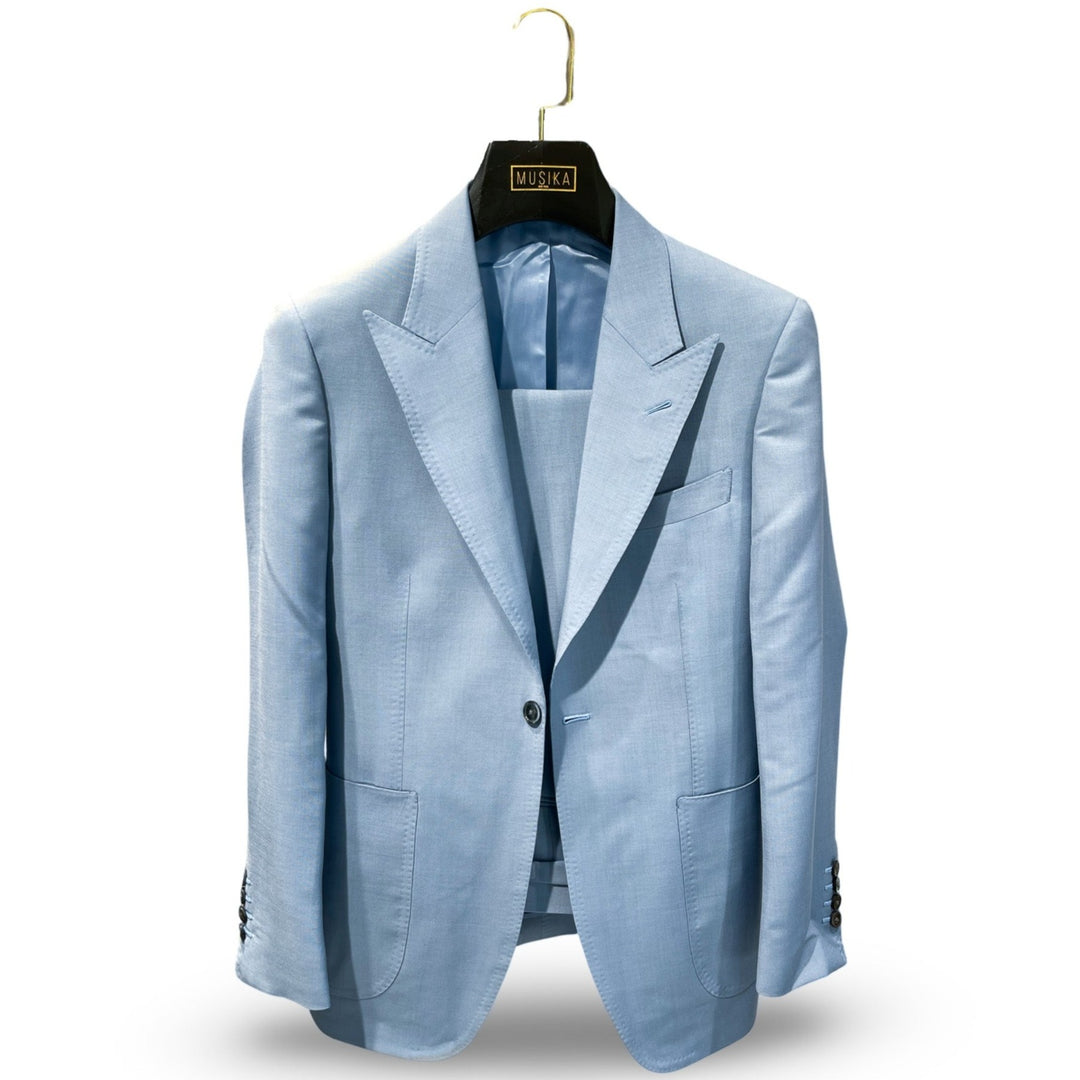 French Blue Italian Imported Kid Mohair "Benton Peak Lapels" Wool Blend 1B Suit