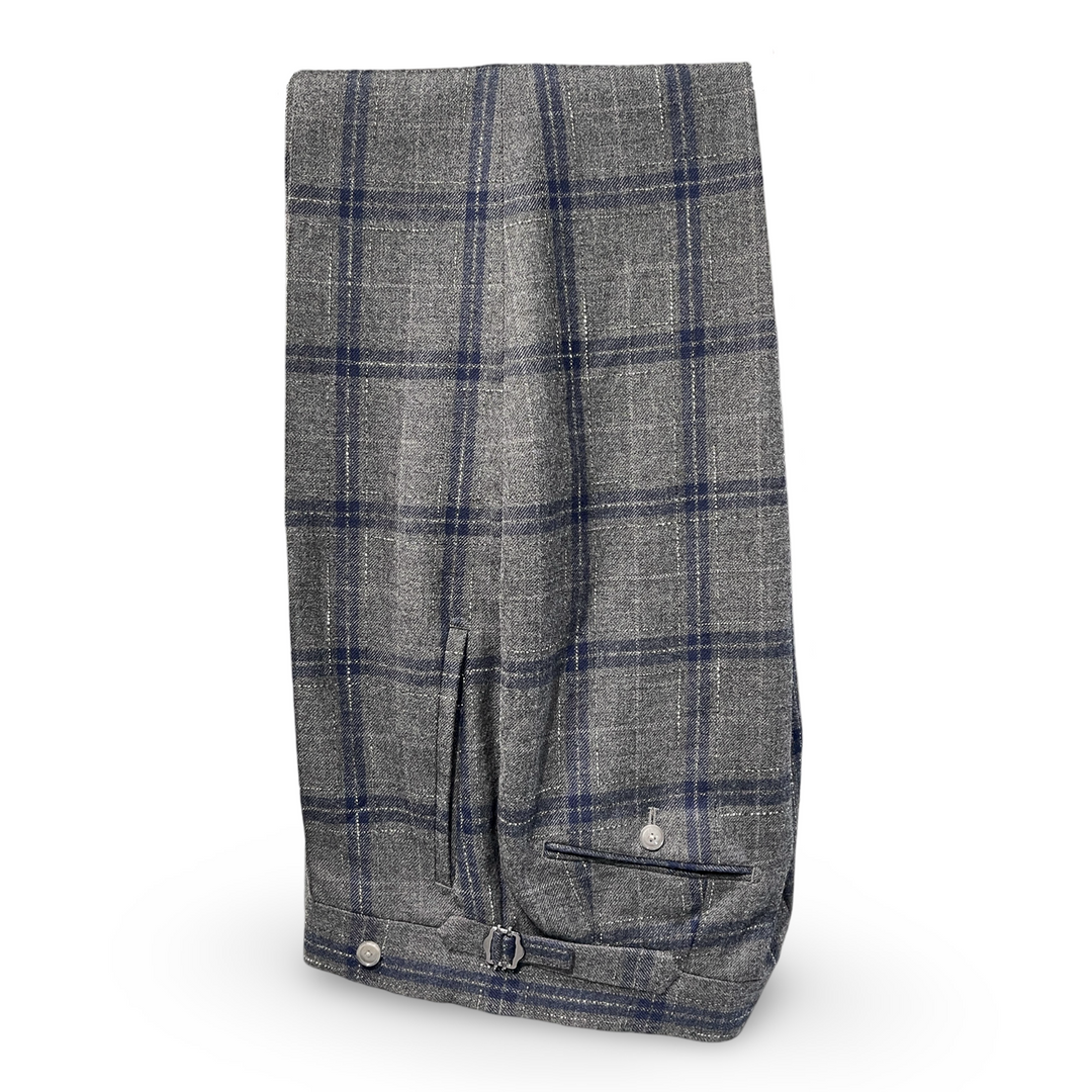 Sage Navy Plaid English Imported Flannel Fabric "Notch Lapels" 1B 2-Piece Suit