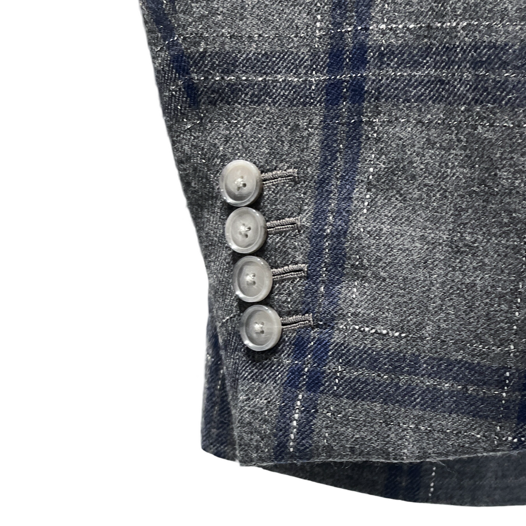 Sage Navy Plaid English Imported Flannel Fabric "Notch Lapels" 1B 2-Piece Suit