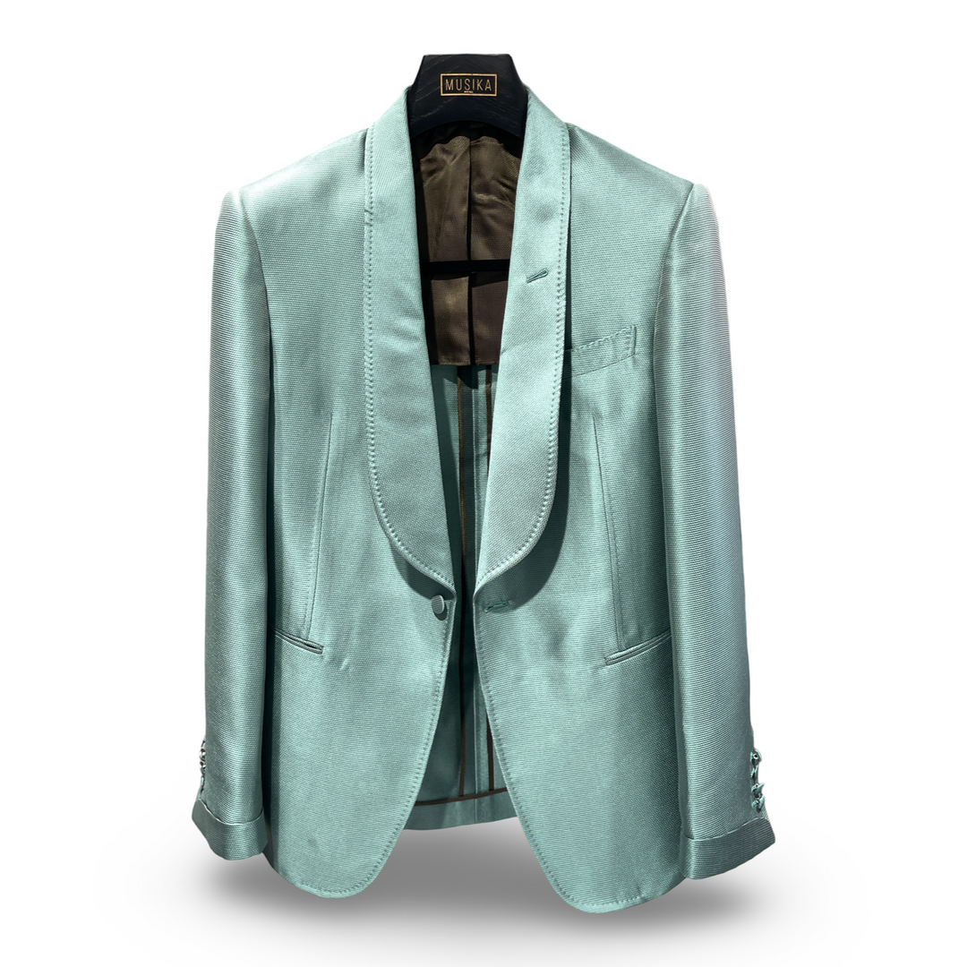 Teal Italian Imported Raw Silk Fabric "Shawl Lapels" 1B Dinner Jacket