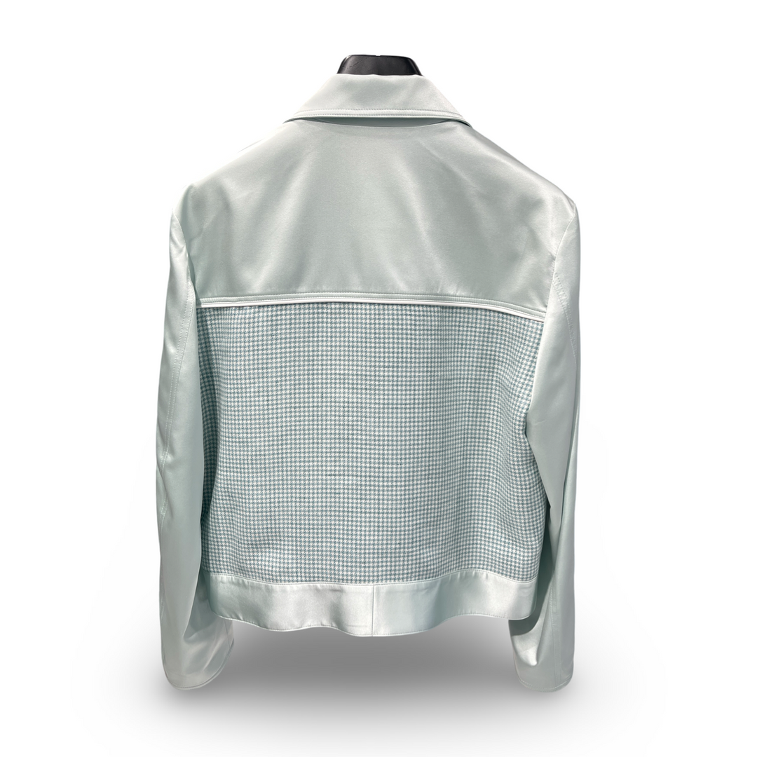 Sage Green Italian Imported Silk Piped Panel Blouson Jacket