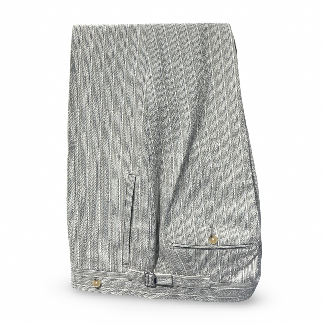 Green White Stripe Italian Imported Seersucker Stretch Fabric "Benton Peak Lapels" 1B Suit
