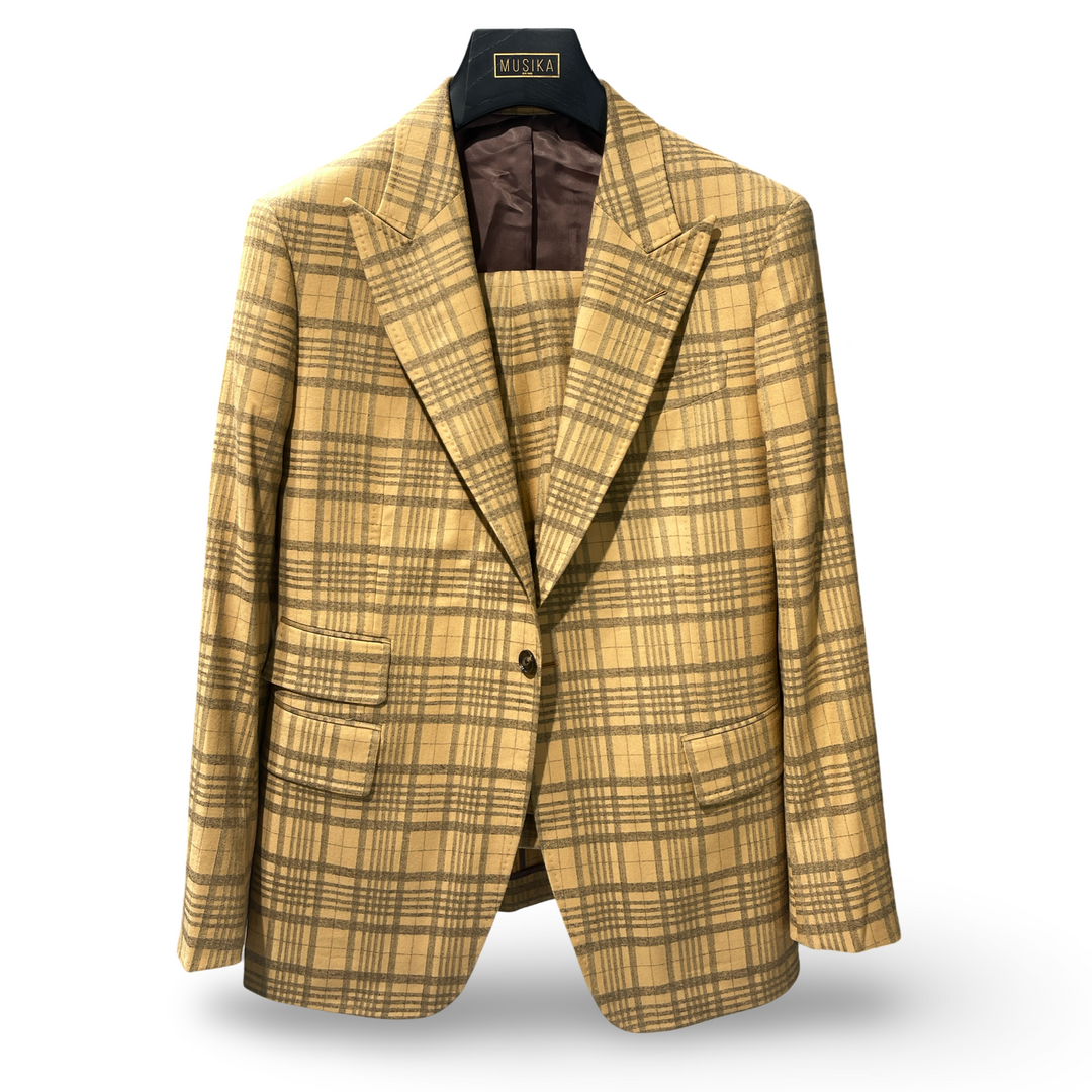 Honey Brown Italian Imported Super 150s Plaid "Benton Peak Lapels" 2-Piece Suit