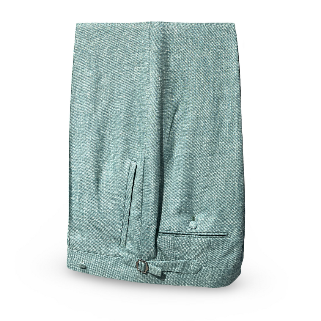 Green Italian Imported Basketweave Silk Wool Linen "Benton Peak Lapels" 2-Piece Suit