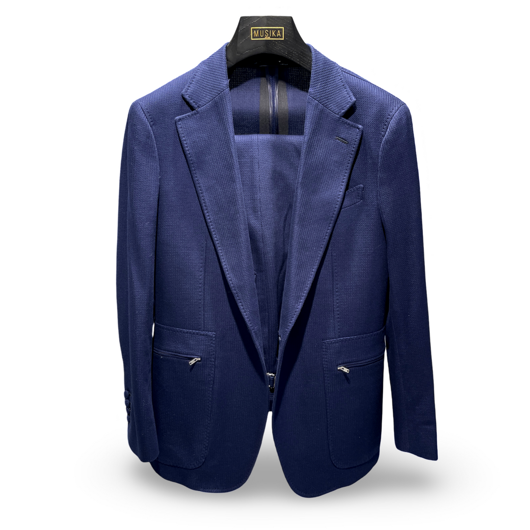 Navy Italian Imported Jersey Knit "Notch Lapels" 2-Piece Jogger Suit
