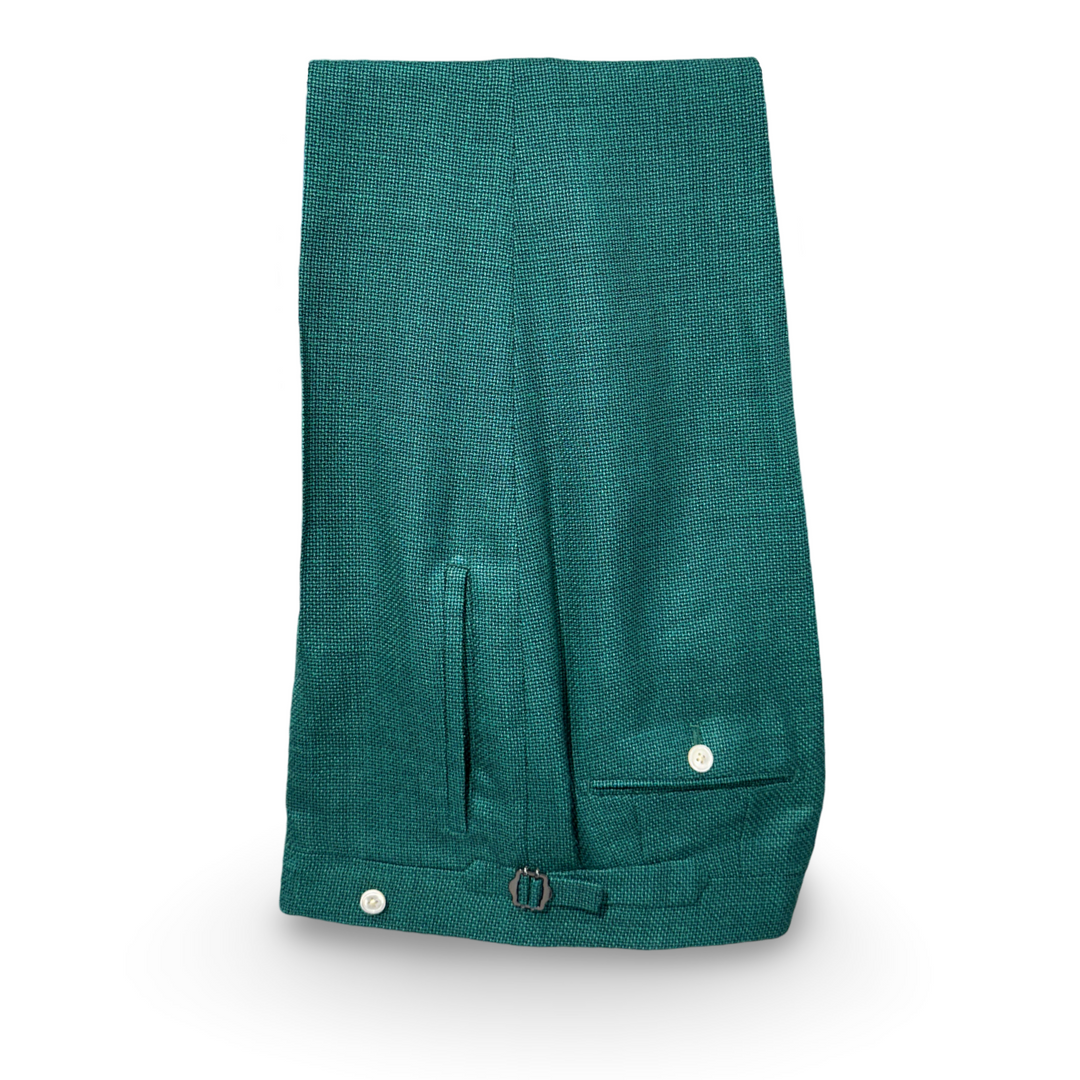Green Italian Imported Basket Weave Silk Wool Linen Blend Fabric "Benton Peak Lapels" 1B 2-Piece Suit