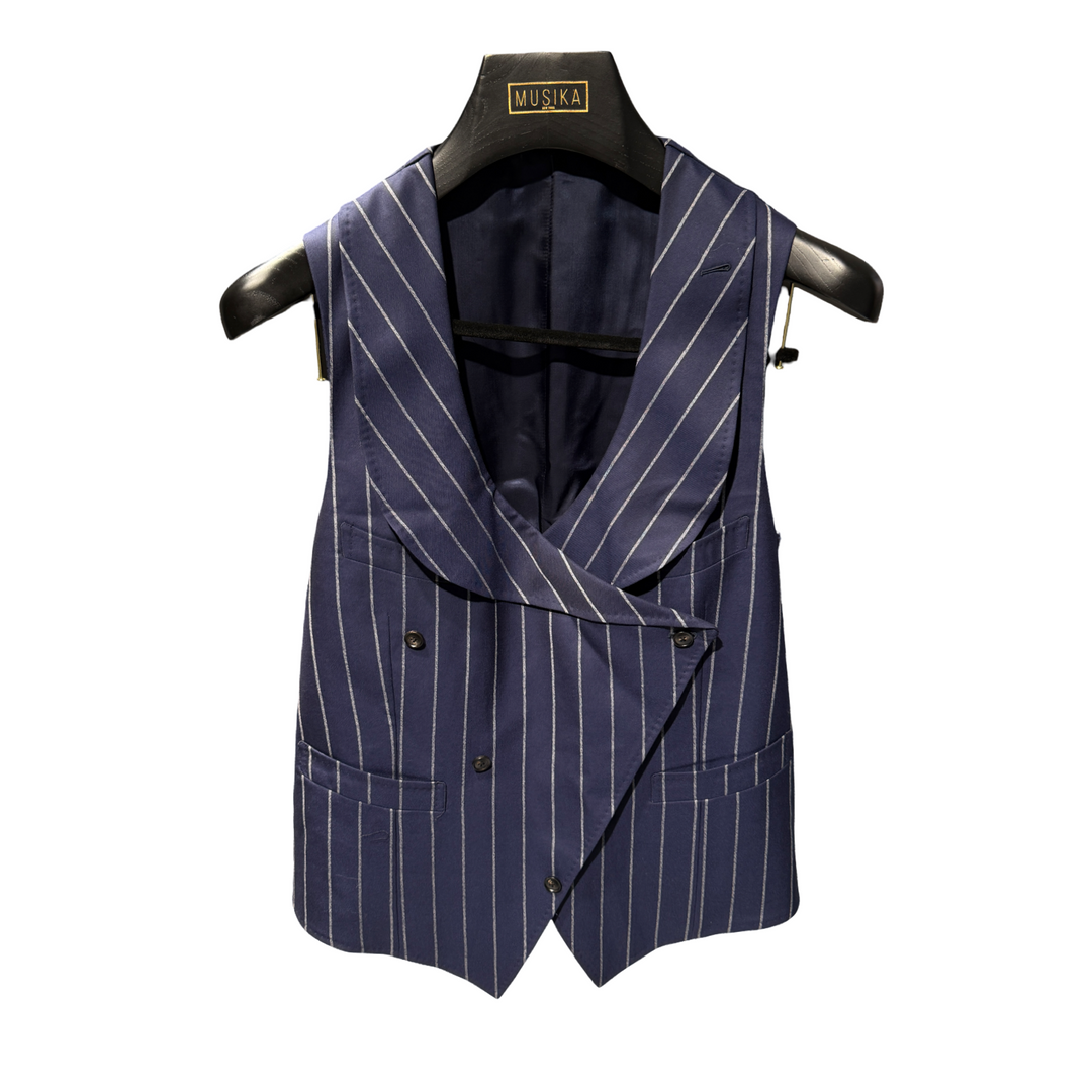 Navy Chalk Stripe Italian Imported Wool "Benton Peak Lapels" 1B 3-Piece Suit