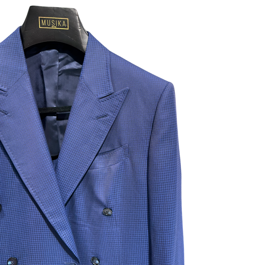 Blue Digital Diamond Weave “Benton Peak Lapels” Italian Imported Super 160s Suit