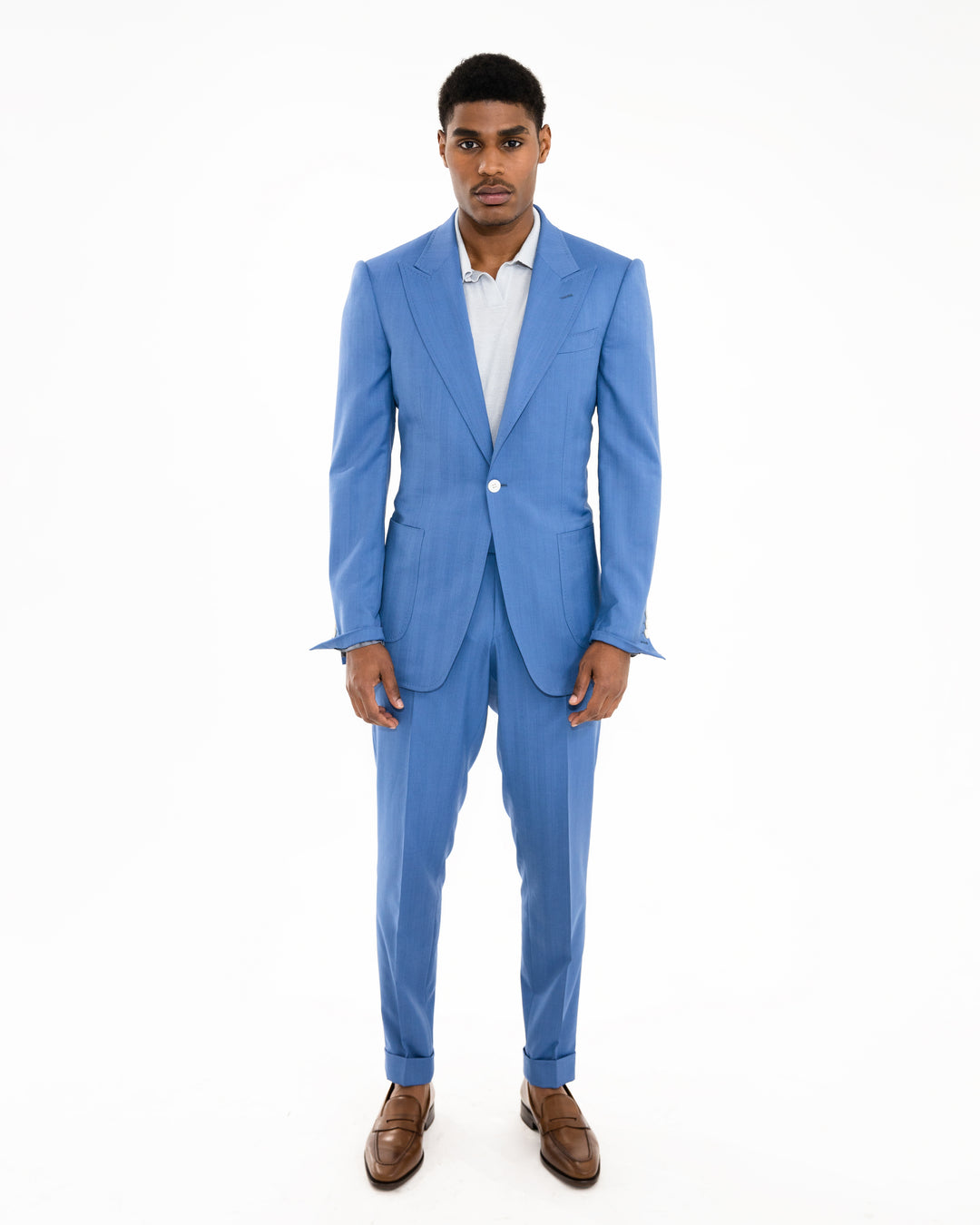 Sky Blue “Benton Peak Lapels” 1B Super 160 Wool Suit