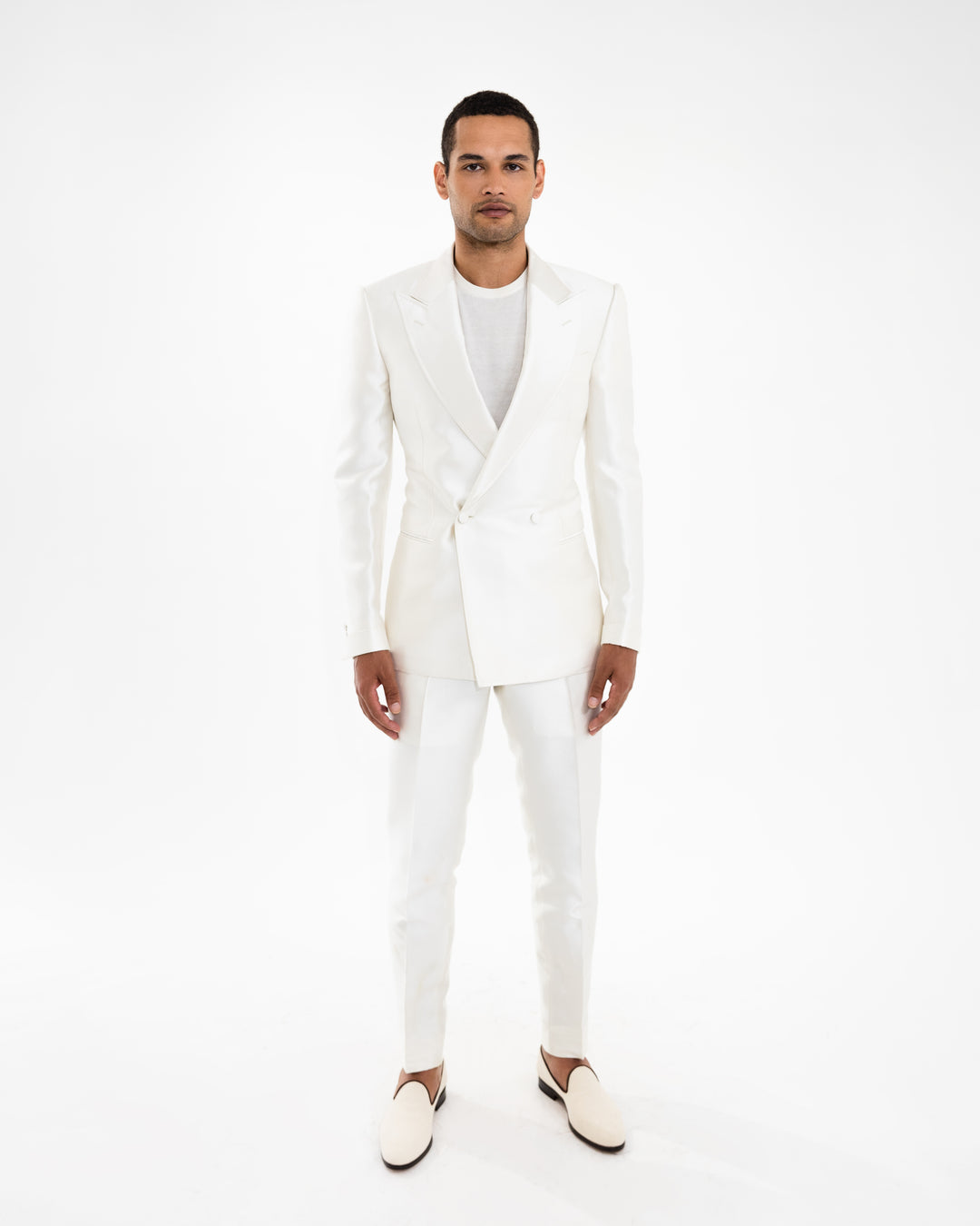 Candido White “Benton Peak Lapels” 2B DB Silk/Wool Tuxedo