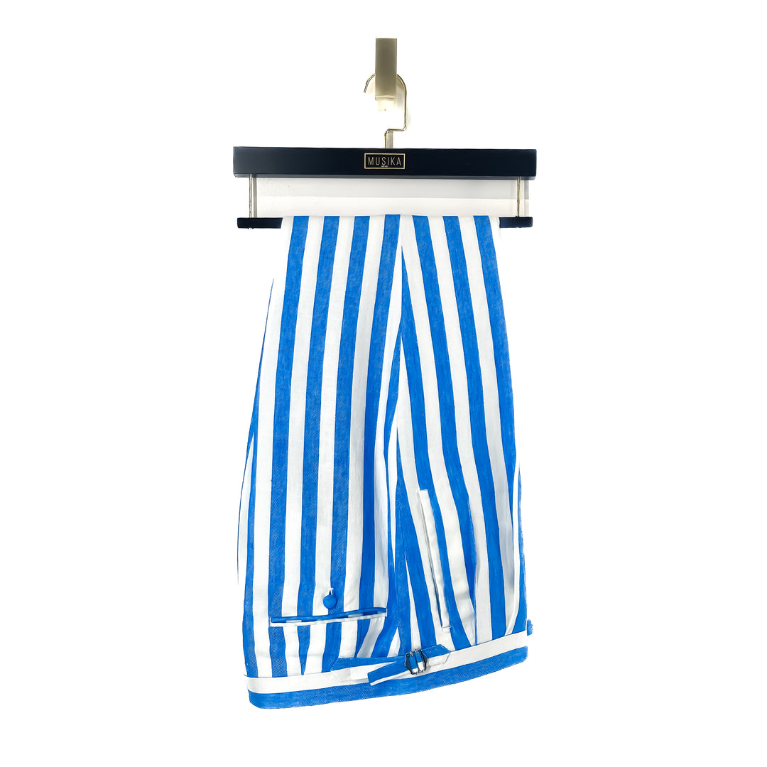 Aqua Blue White Cabana Stripe Linen Suit