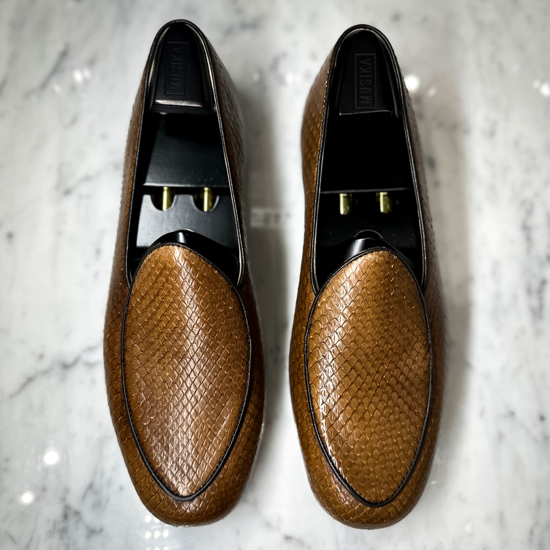 Cognac Authentic South American Python Belgian Style Spanish Made Loafer