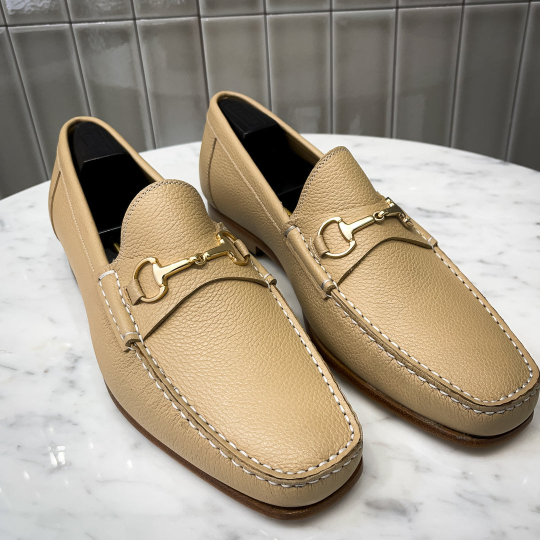 Sand Full Grain Stretch Goodyear Welt Gold Horse-Bit Havana Loafer
