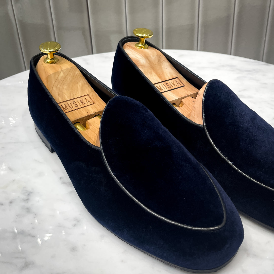Navy Velvet Belgian Loafer