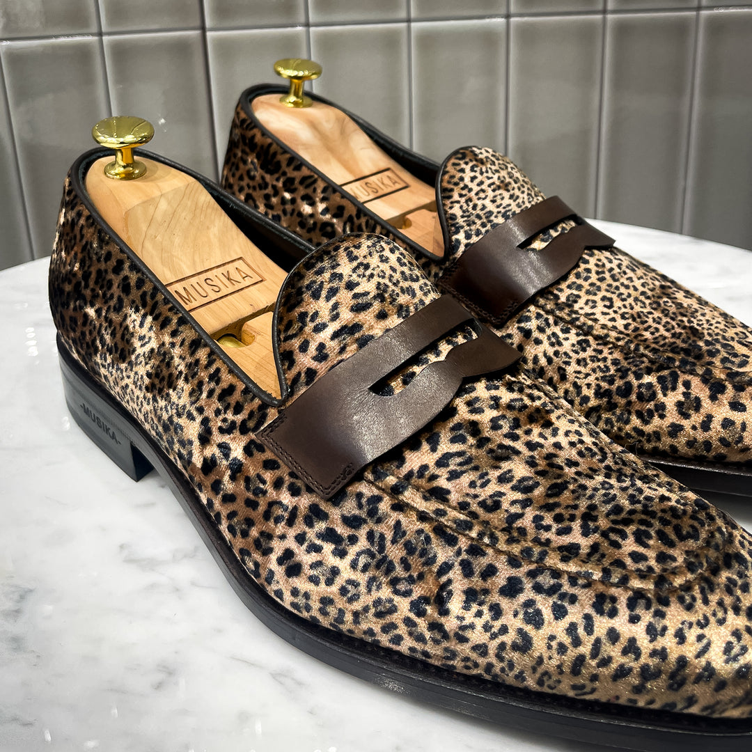 Leopard Velvet Goodyear Welt Bull Nose Penny Loafer
