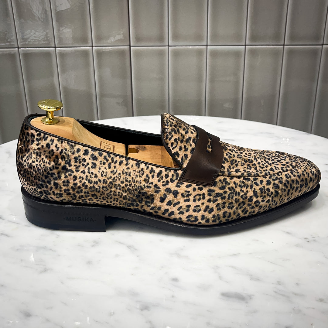 Leopard Velvet Goodyear Welt Bull Nose Penny Loafer