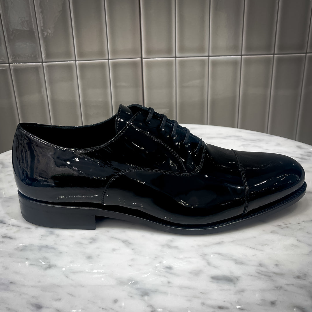 Black Patent Spanish Hand Made Zurigo Lace-up Tuxedo Shoe