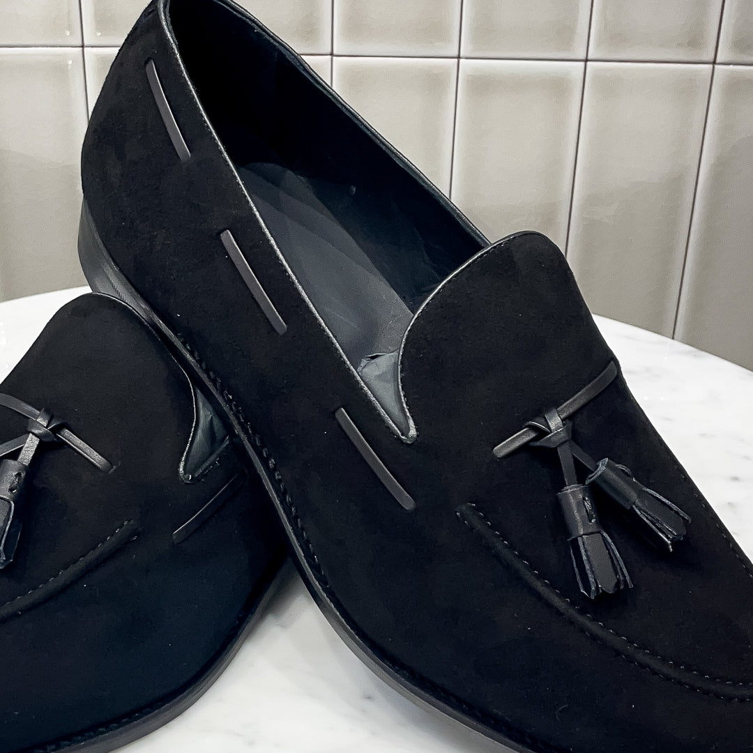 Black Kid Suede Goodyear Welt Tassel Loafer