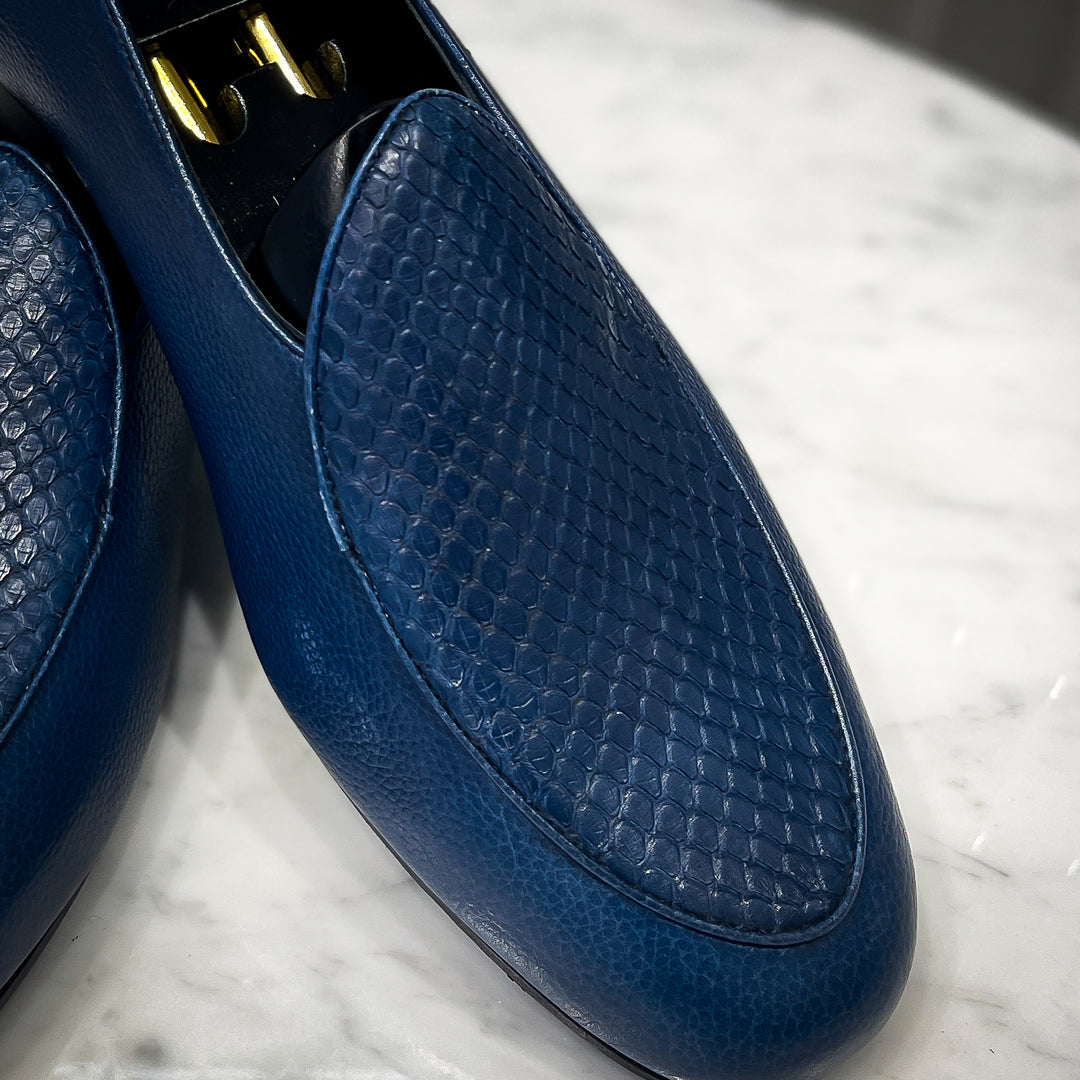 Blue Exotic Python Skin Full Grain Belgian Loafer