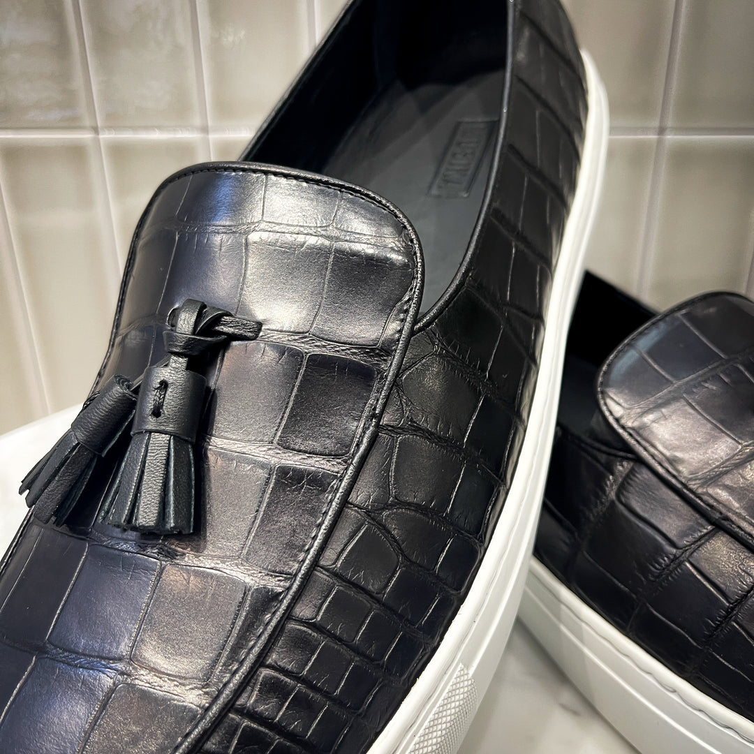 Black Exotic Croc Tassel Loafer Sneaker
