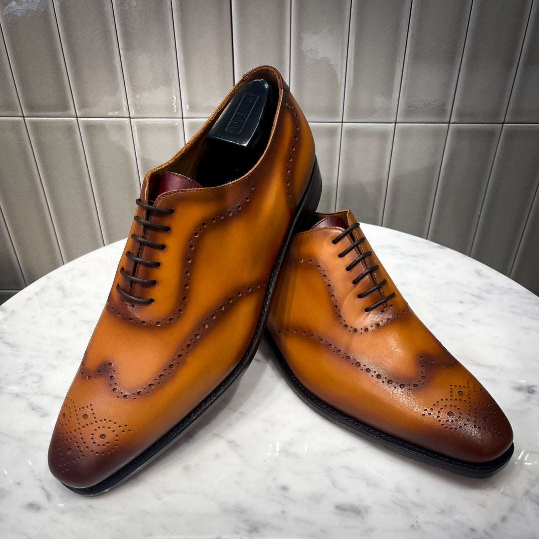 burnished leather dress shoes Handmade Burnished Brown Leather Wingtip Oxford Brogues: Men's Formal Dress Shoes