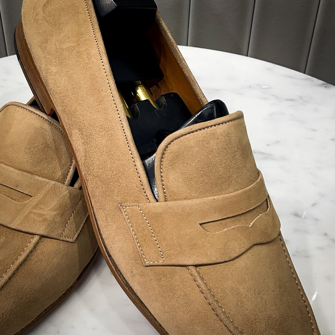 Camel Kid Suede Belgian Penny Loafer