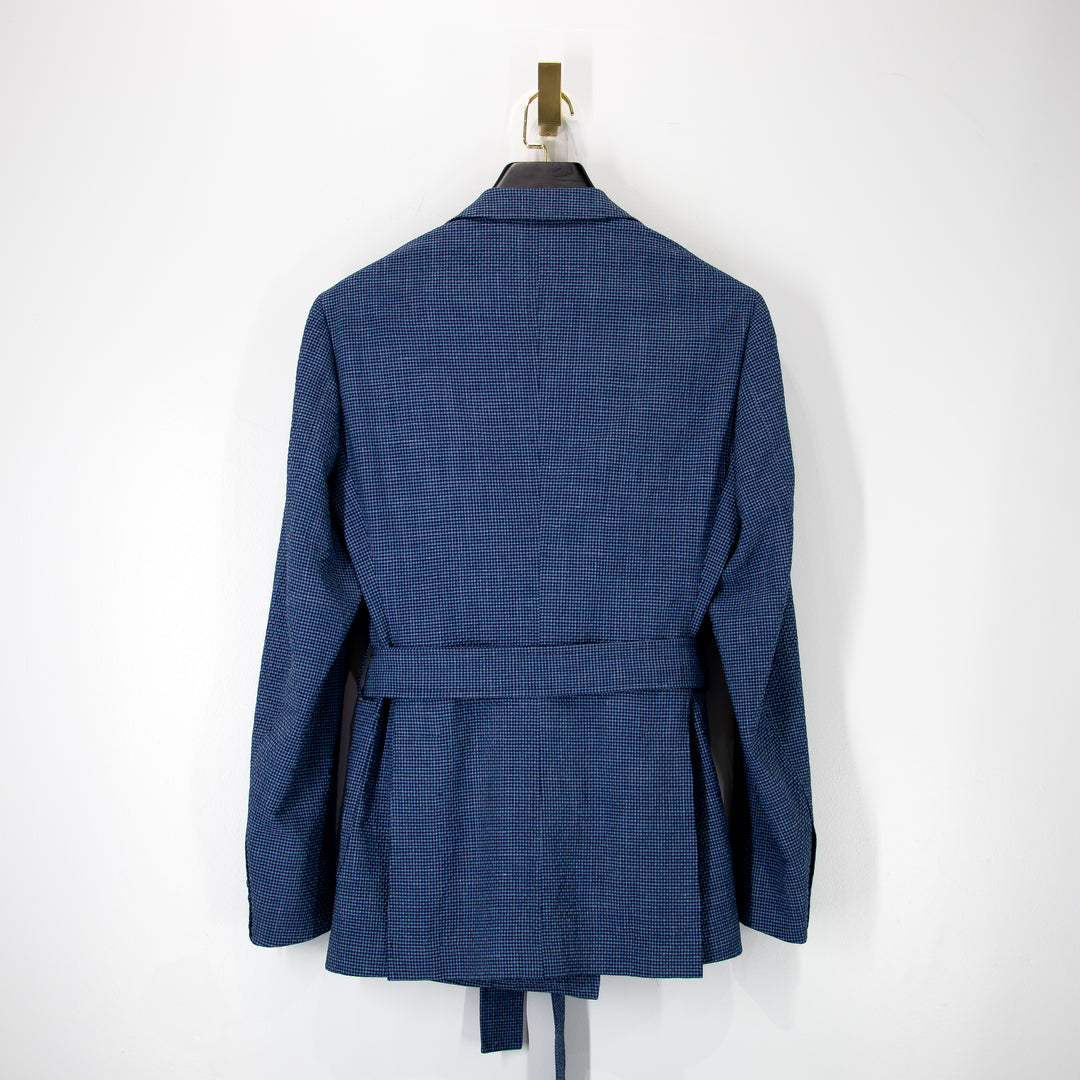 Santorini Blue “Benton Peak Lapels” Belted Seersucker Suit