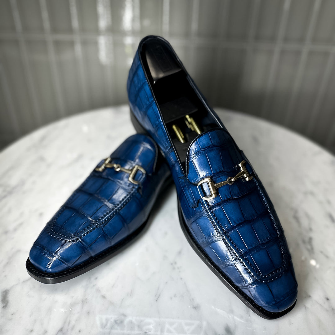 Blue Croc Embossed Gold-Bit Spanish Made Loafer Musika New York Blue Croc Embossed Gold-Bit Spanish Made Loafer Musika New York