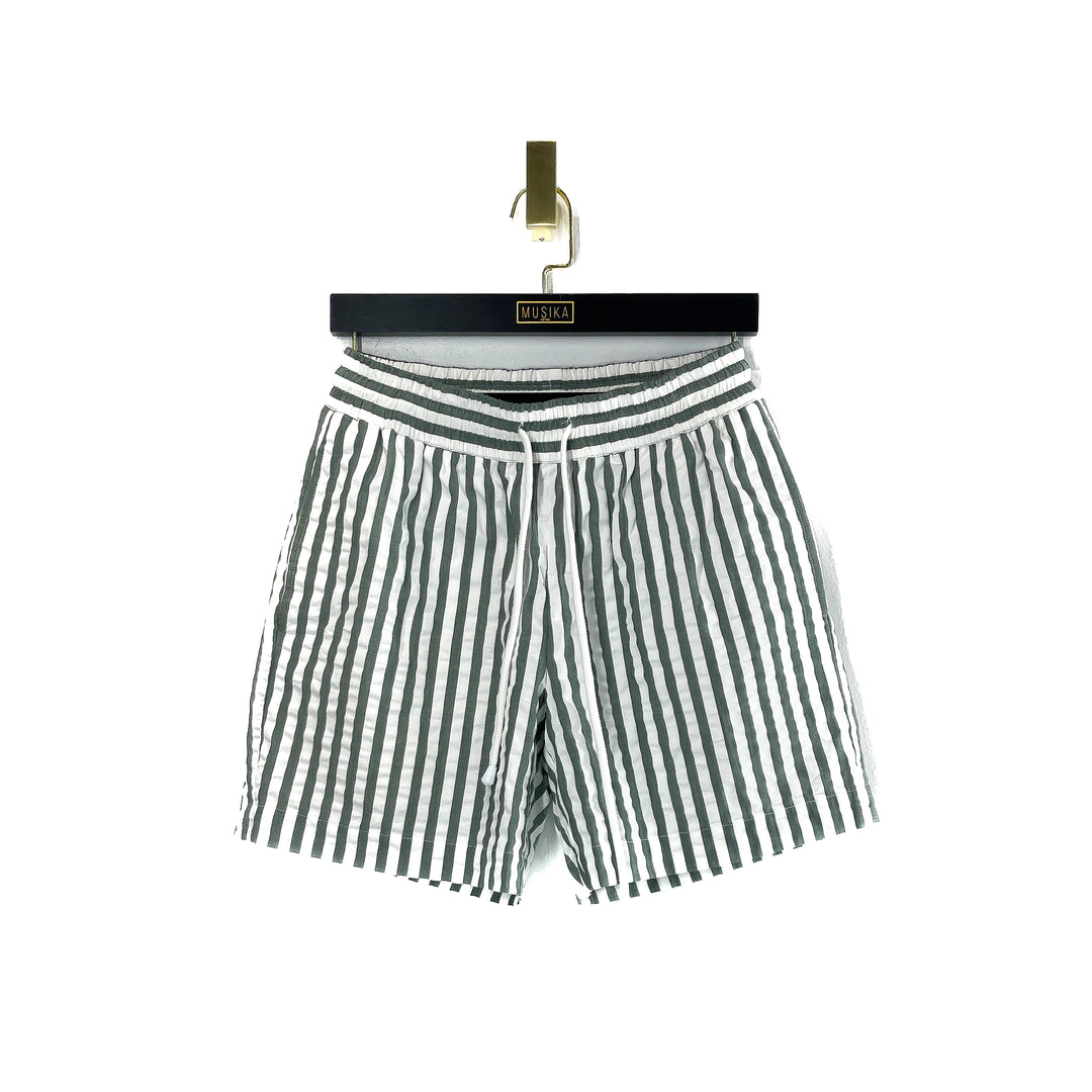 Sage White Bold Stripe Seersucker Shorts