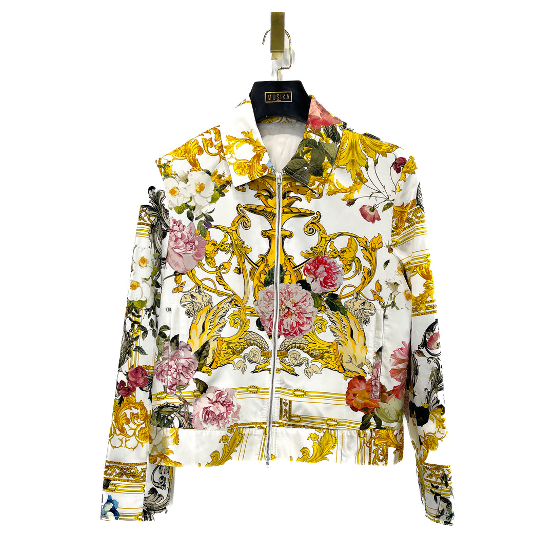 White Gold Printed Silk Blouson Jacket