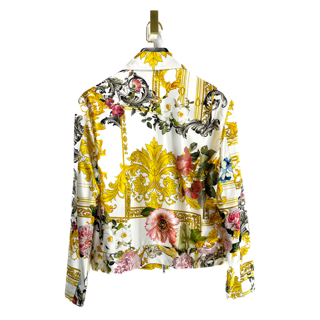 White Gold Printed Silk Blouson Jacket