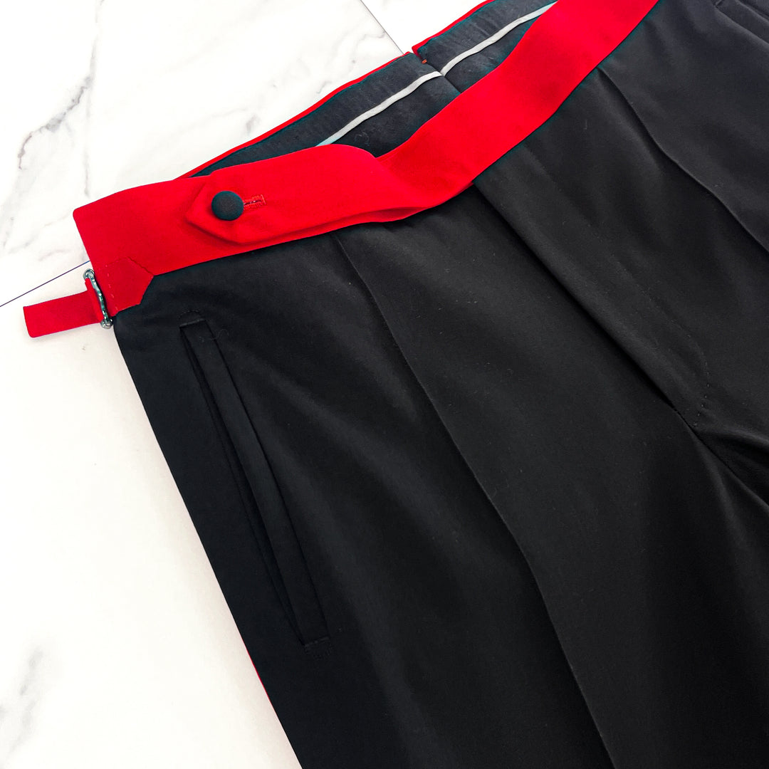 Crimson Red and Black Contrasting Wool Suit