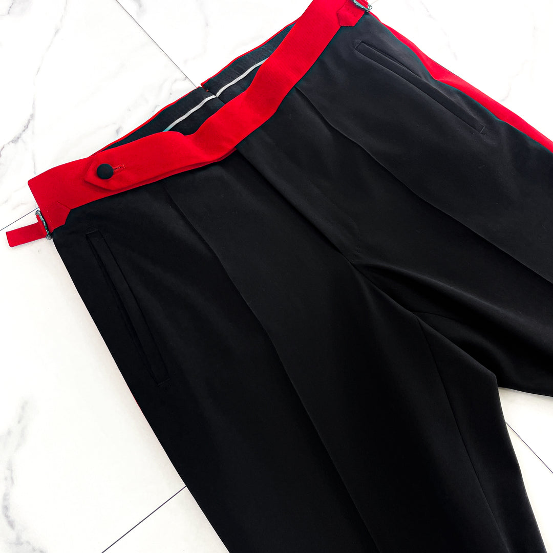 Crimson Red and Black Contrasting Wool Suit